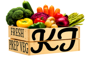 KJ Fresh Prep Veg logo with fresh vegetables and fruit